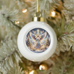 Elegante Angelgerichte mit Weihnachtsbäumen Keramik Kugel-Ornament
