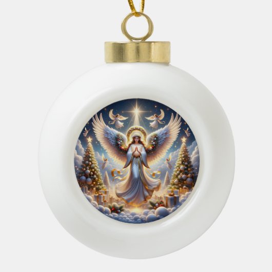Elegante Angelgerichte mit Weihnachtsbäumen Keramik Kugel-Ornament (Vorderseite)