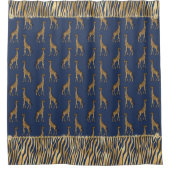 Elegante Animal Print Blue Gold Rhinestones Chic Duschvorhang (Vorderseite)