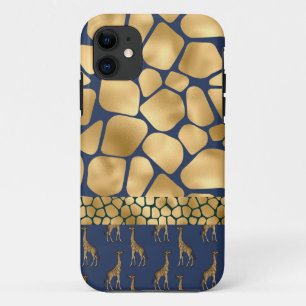 Elegante Animal Print Giraffe Gold Blue Glam Case-Mate iPhone Hülle