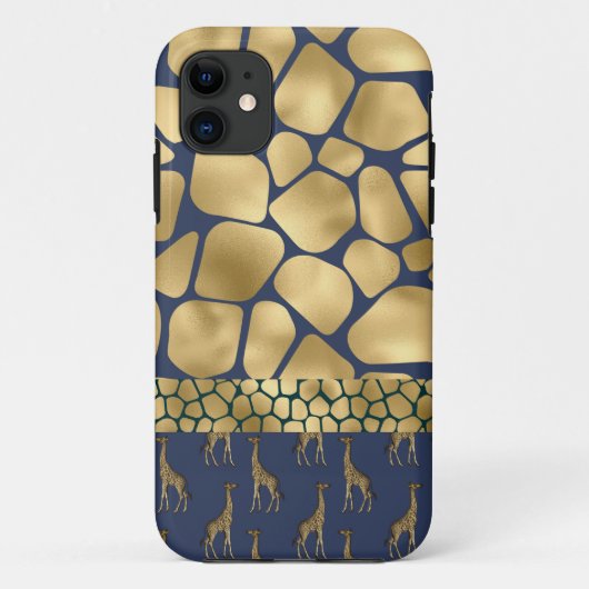 Elegante Animal Print Giraffe Gold Blue Glam Case-Mate iPhone Hülle (Rückseite)