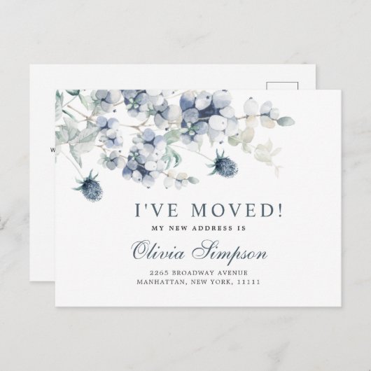 Elegante Ankündigung der Blue Winter Moving Postkarte (Vorne/Hinten)