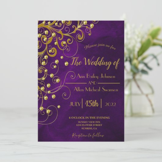 Elegante Ankündigung einer Hochzeit mit Lila Glitz (Stehend Vorderseite)