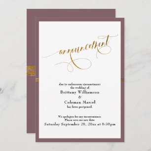 Elegante Ankündigung Mauve & Gold Stripe Card