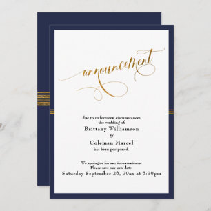Elegante Ankündigung Navy & Gold Stripe Card