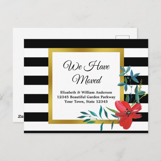 Elegante Ankündigung über Flora und Streifen Postkarte (Vorne/Hinten)