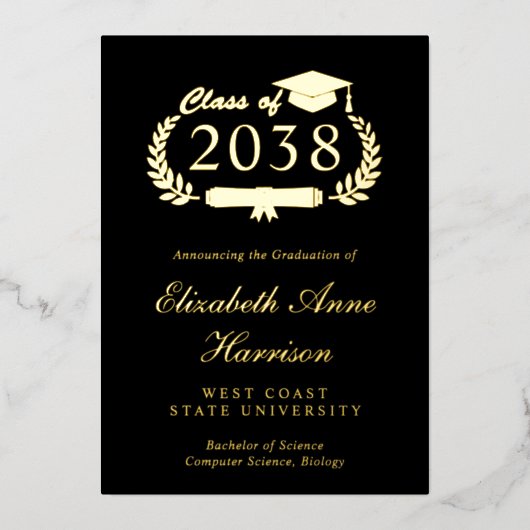 Elegante Ankündigung von Black Uni-Abschluß Foil (Vorderseite)