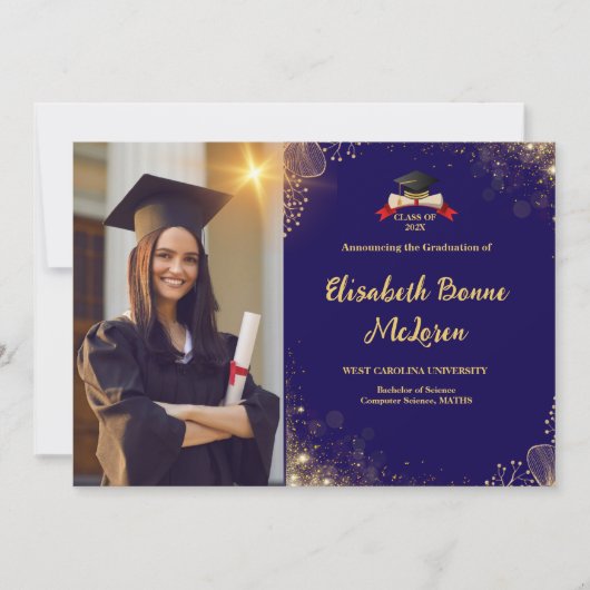 Elegante Ankündigungen von Gold- und Navy-Abschlüs (Vorderseite)