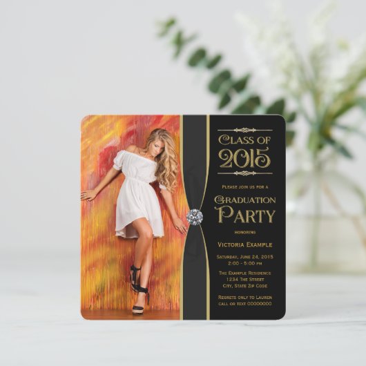 Elegante Ankündigungen zur Schwarz-Gold-Graduierun (Stehend Vorderseite)