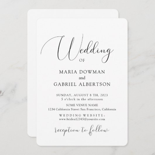 Elegante anmutige Kalligraphie. Klassische Hochzei Einladung (Vorne/Hinten)