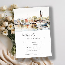 Elegante Annapolis Maryland Watercolor Wedding RSVP Karte