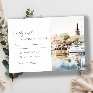 Elegante Annapolis Maryland Watercolor Wedding RSVP Karte