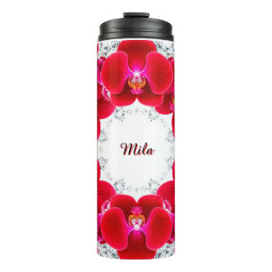 Elegante Anordnung roter Orchideen Thermosbecher
