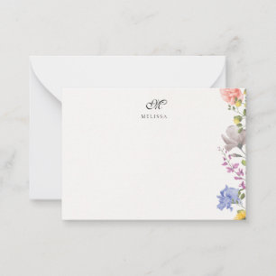 Elegante anpassbare Name und Initiale Wildblume Mitteilungskarte