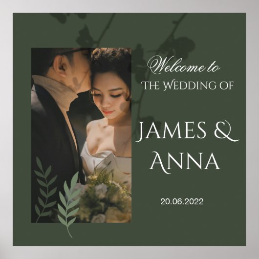 Elegante, anpassbare olivgrüne Hochzeit Poster (Vorne)