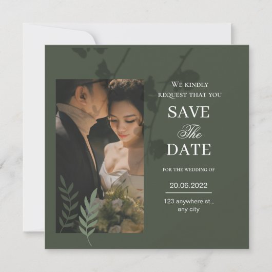 Elegante, anpassbare olivgrüne Hochzeit  Save The Date (Vorderseite)
