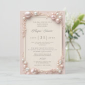 Elegante anpassbare rosa und weiße Perlen Baby-Des Einladung (Stehend Vorderseite)