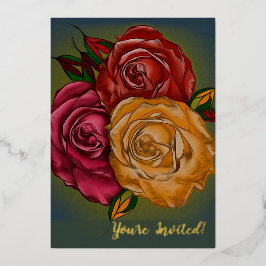 Elegante anpassbare warme bemalte Rosen Folieneinladung