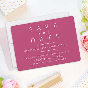 Elegante, anspruchsvolle dunkle Rose Mis Quince Añ Save The Date
