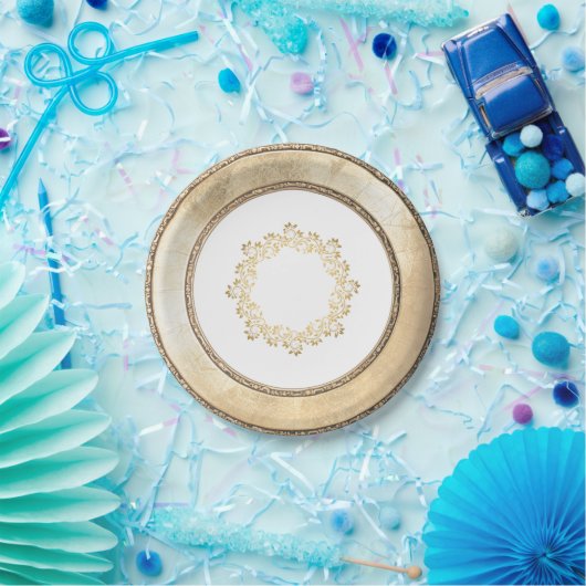 Elegante antike goldgerahmte Filigree Papierplatte Pappteller (Party)