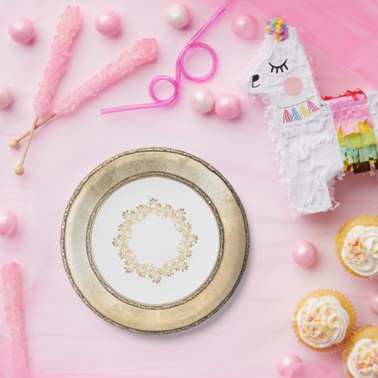 Elegante antike goldgerahmte Filigree Papierplatte Pappteller (Party)