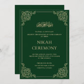Elegante antike, grüne Nikah-Feier Hochzeit Einladung (Vorne/Hinten)