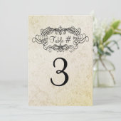 Elegante antike Hochzeitskarte Tischnummer (Stehend Vorderseite)