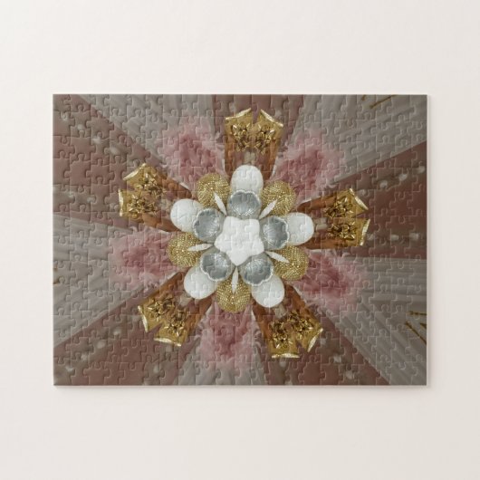 Elegante antike Rosa Silbergraue Blume Puzzle (Horizontal)