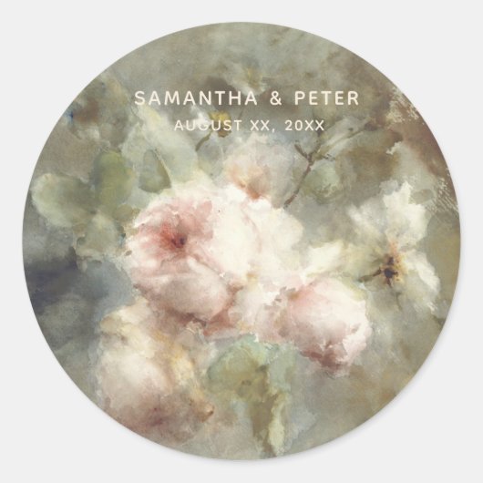 Elegante antike Rose Hochzeit Runder Aufkleber (Vorderseite)