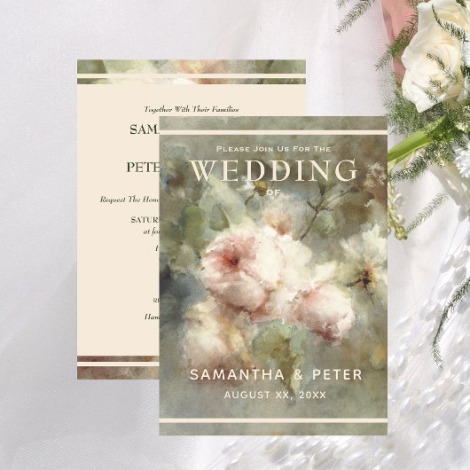 Elegante antike Rose, weich rosa Aquarellblume Einladung