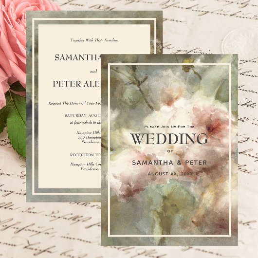 Elegante antike Rose, weich rosa Aquarellblume Einladung