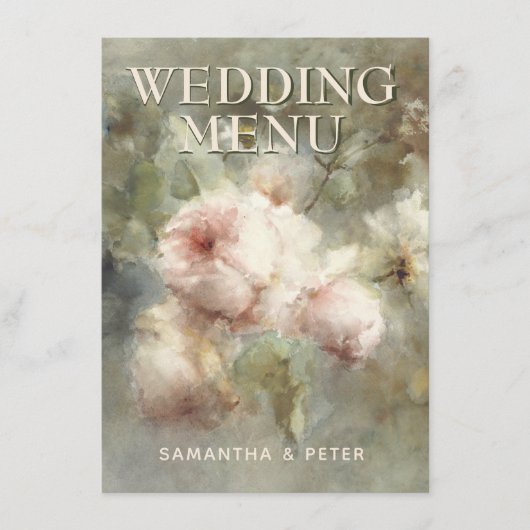 Elegante antike Rose, weich rosa Aquarellblume Menükarte (Vorderseite)