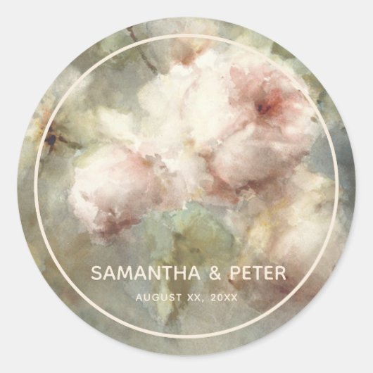 Elegante antike Rose, weich rosa Aquarellblume Runder Aufkleber (Vorderseite)