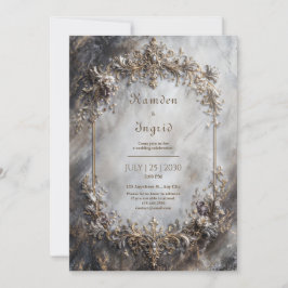 Elegante Antike Silber Gold Barock Marmor Hochzeit Einladung