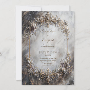 Elegante Antike Silber Gold Barock Marmor Hochzeit Einladung
