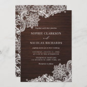 Elegante antike Spitzen Rustikale Holzhochzeit Einladung (Vorne/Hinten)