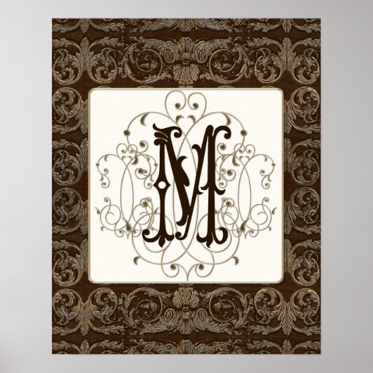Elegante Antiqua Gold Barock Mit Monogramm MASI - Poster (Vorne)