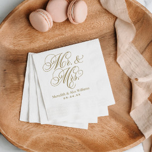 Elegante Antique-Gold-Hochzeit Mr und Mrs Serviette