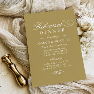 Elegante Antique-Gold Hochzeitsprobe Dinner Einladung