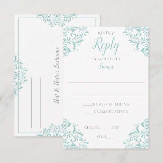 Elegante Antwortkarte - Nadine (helles Türkis) Einladung (Vorne/Hinten)