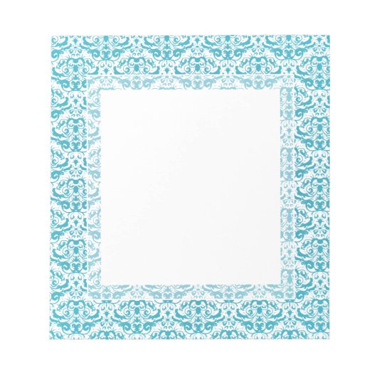 Elegante Aqua Aquamarin Blue Calligraphic Damask Notizblock (Vorderseite)