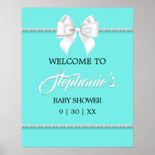 Elegante Aqua Aquamarin Tiffany Babydusche Begrüßu Poster