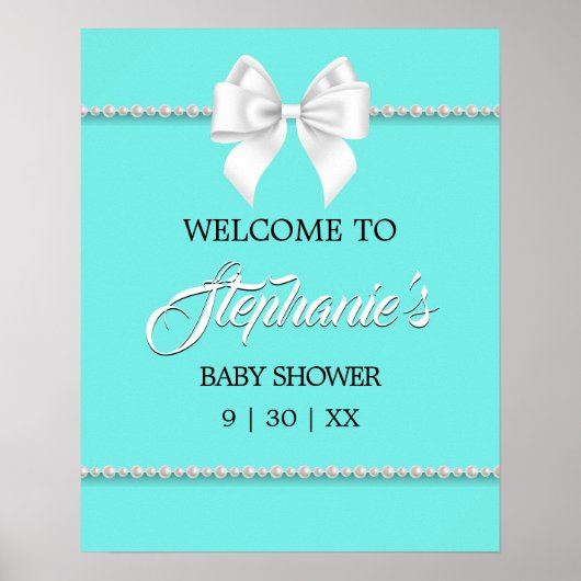 Elegante Aqua Aquamarin Tiffany Babydusche Begrüßu Poster (Vorne)