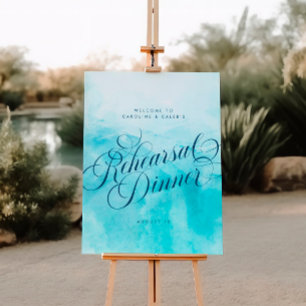 Elegante Aqua Beach Hochzeit Probe Abendessen Zeic Poster