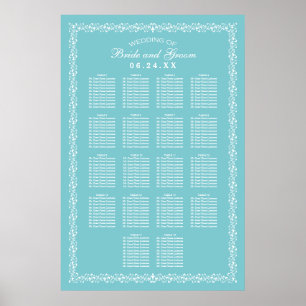 Elegante Aqua-Blau-Schwung-Hochzeitsbestuhlung Poster