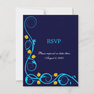 Elegante Aqua-Blau- und Gelb-Wirbel-RSVP-Karte Einladung