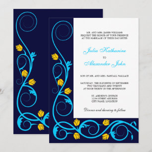 Elegante Aqua Blau- und Gelbe Wirbel Einladung