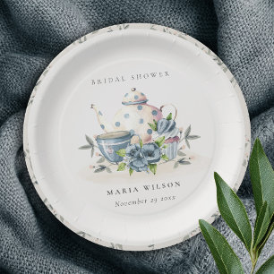 Elegante aqua blaue Blumen Teekanne Tasse Brautdus Pappteller