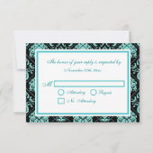 Elegante Aqua Blue and Black Damask Monogram UAWG RSVP Karte (Rückseite)