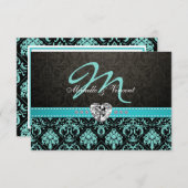 Elegante Aqua Blue and Black Damask Monogram UAWG RSVP Karte (Vorne/Hinten)